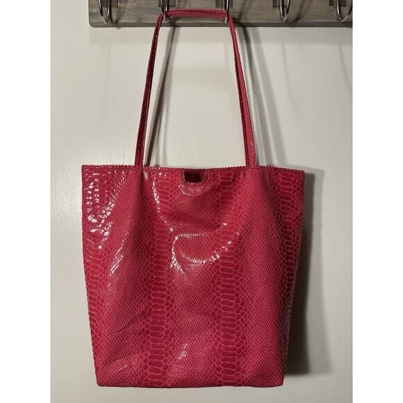 Fatto a Mano by Carlos Falchi Tote handbag Hot Pink python Printed floral lining - Picture 1 of 14